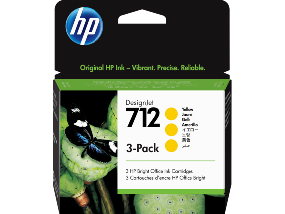 HP 712 Yellow DesignJet Ink Cartridge 3-Pack