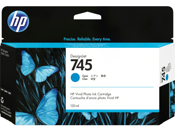 HP 745 130-ml DesignJet Cyan Ink Cartridge