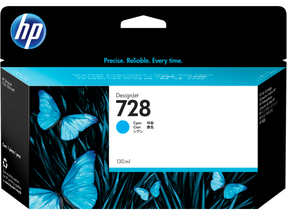 HP 728 130-ml Cyan DesignJet Ink Cartridge