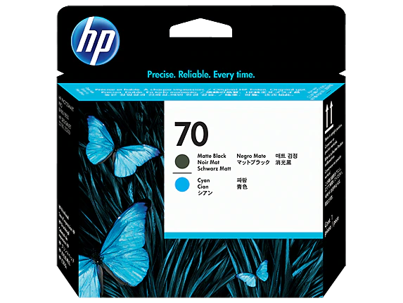 HP 70 Matte Black and Cyan DesignJet Printhead, C9404A